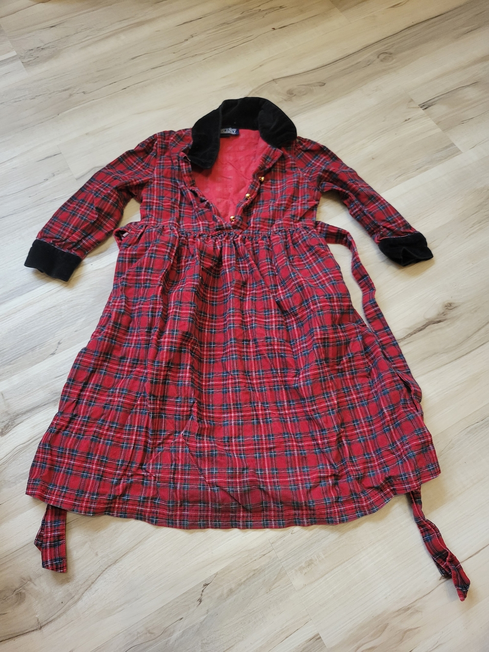 Lands' End Vintage Red Plaid Dress with Black Velvet Collar
